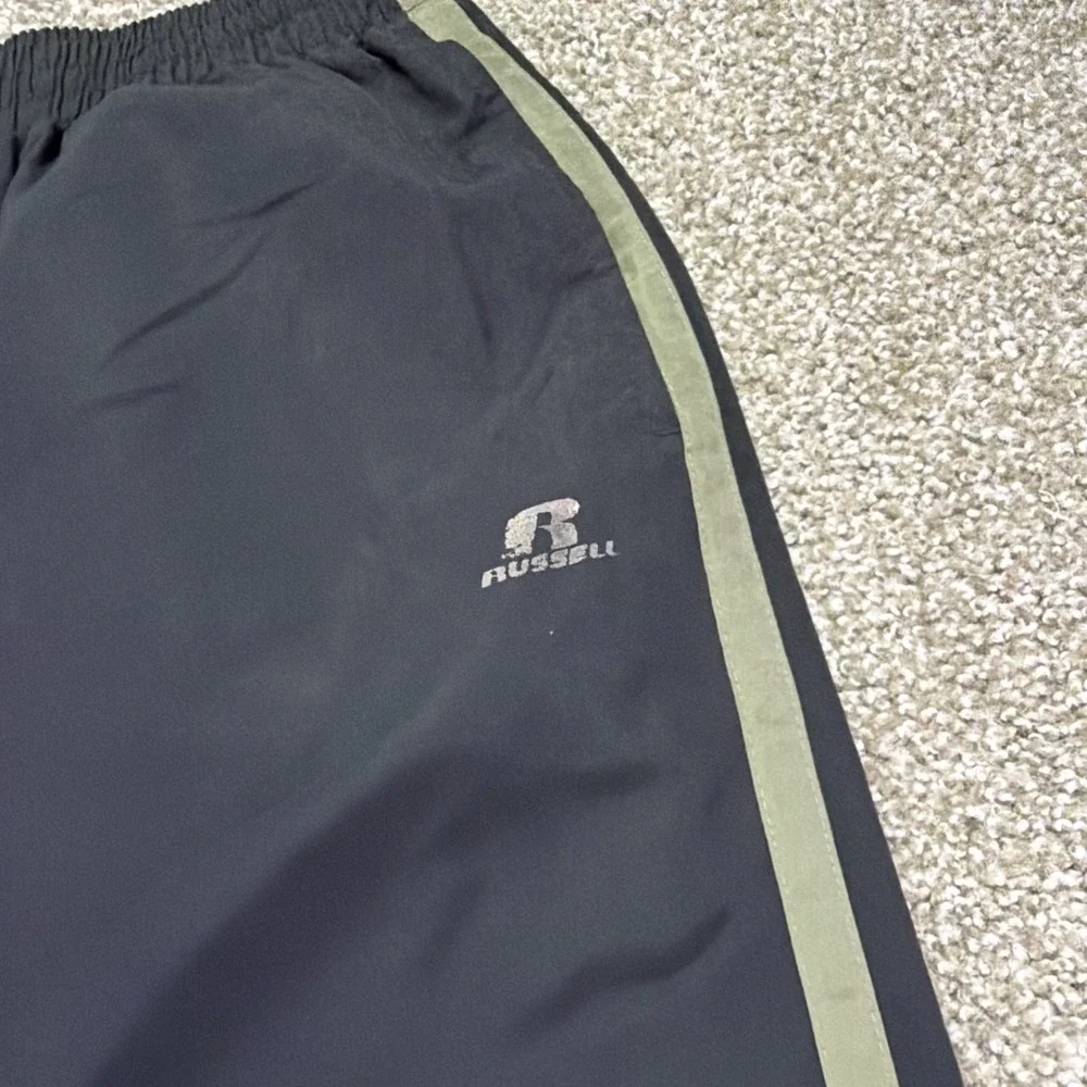 Vintage Russell Athletic Black Track Pants Olive Striped Size Large Y2k Open Hem